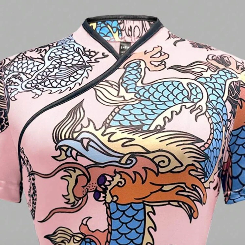 Pink Dragon Print Women's Dress - Picture 6 of 6